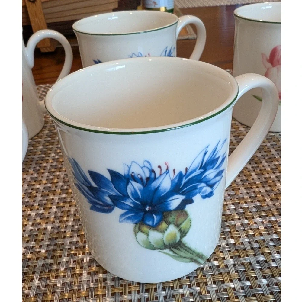 Villeroy & Boch Flora Botanical Coffee Mugs Set of 8 Porcelain Floral 3.5" - Picture 5 of 13